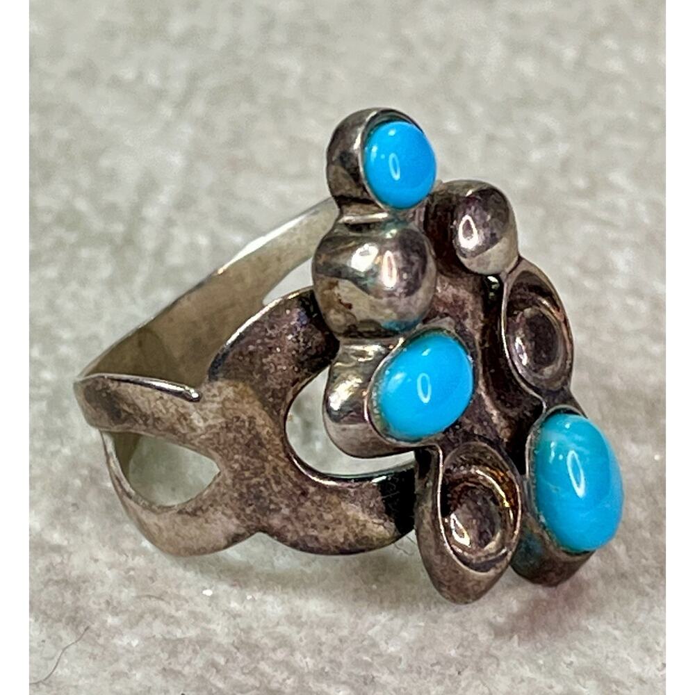 Jay King DTR 925 Sterling Silver Turquoise Cluster Ring Sz 10 Vintage - Picture 6 of 12